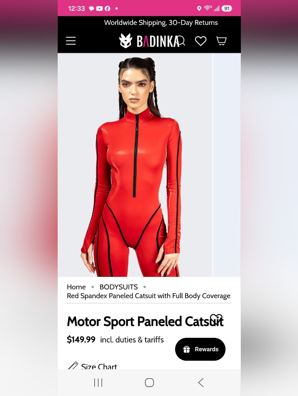 Badinka Red Spandex Paneled Bodysuit